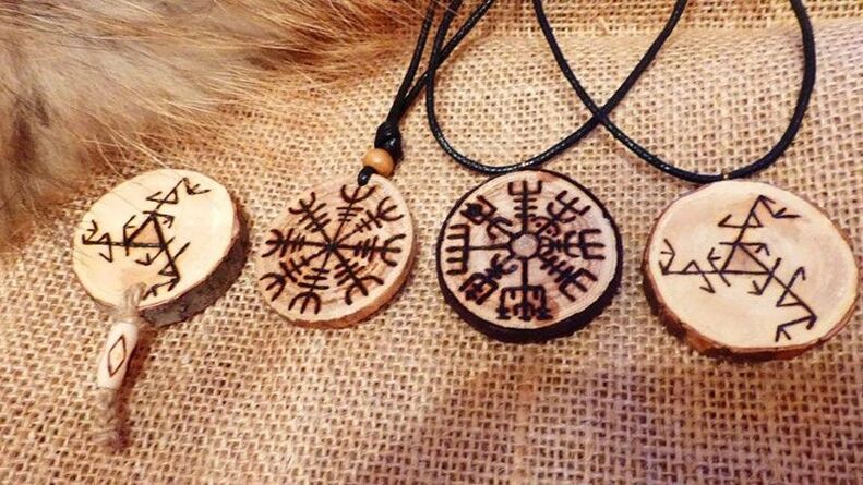 talismans and wooden pendants